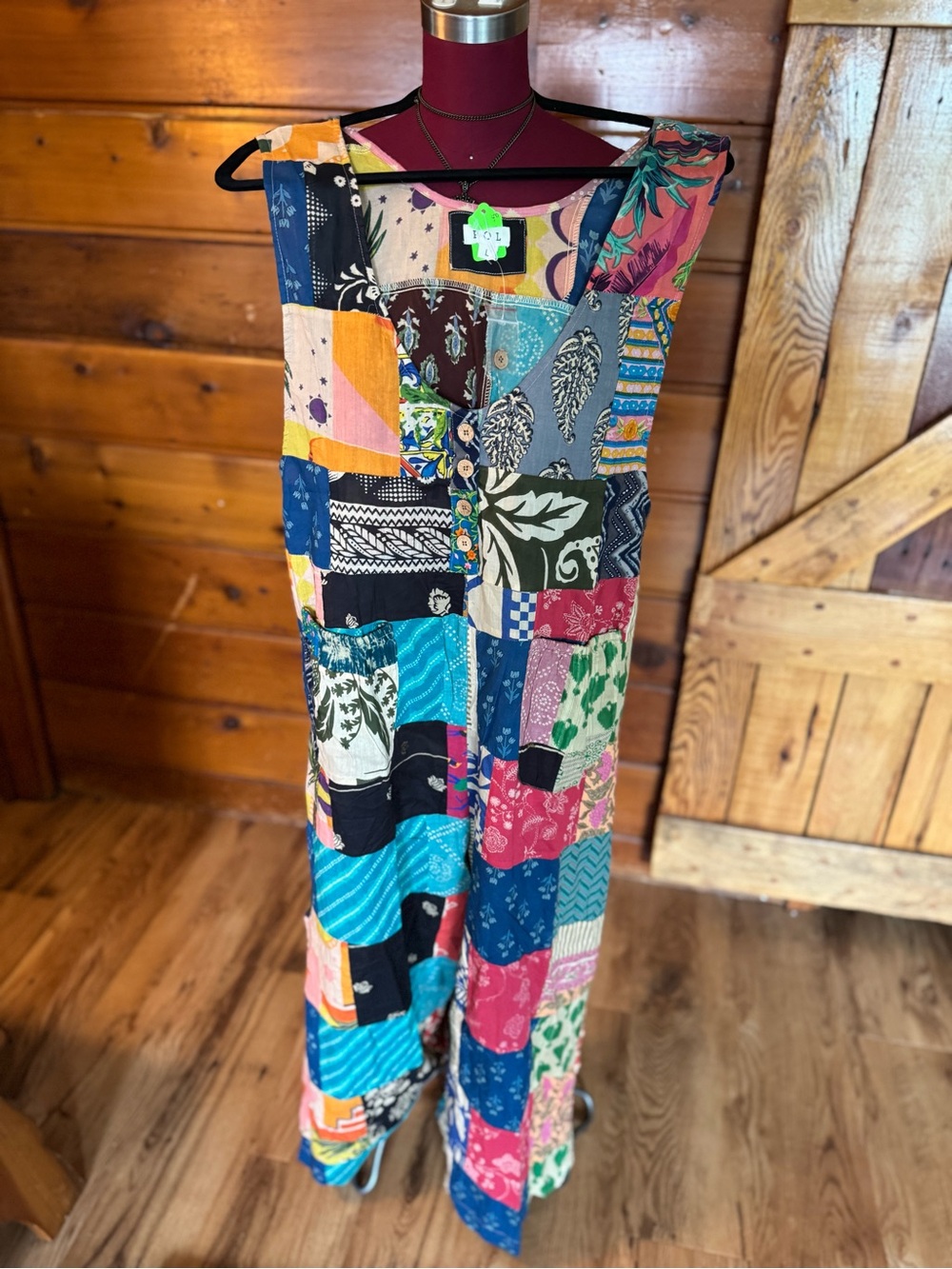 POL NWT Patchwork Button-Front Jumpsuit in Bright Multicolor